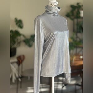 Kate Spade New York Metallic Silver Turtleneck Top Size M